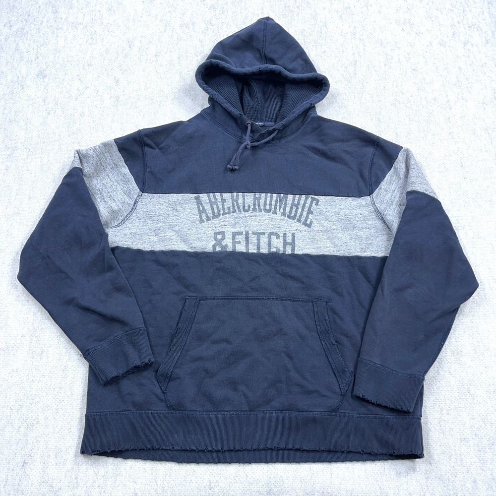 Vintage Y2K Abercrombie & Fitch Hoodie Men XXL Blue Muscle Fith Waffle Hood Fade